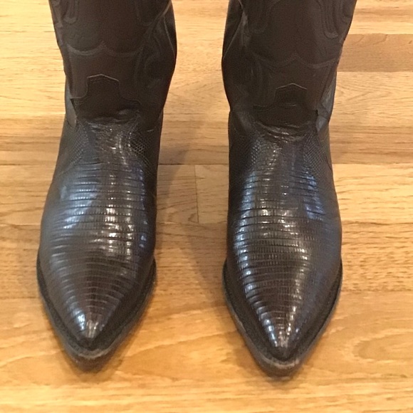 SALE❗️JUSTIN CHOCOLATE IGUANA LIZARD NARROW TOE - Picture 7 of 16